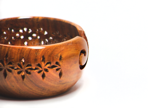Wooden Yarn Bowl with Beautiful Holes Handmade