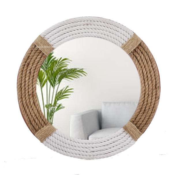 Round Rope Wall Mirror Large Framed Wall Mounted for Bathroom, Living Room, Bedroom