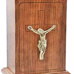 Wooden Urn Box for Human Ashes (Lord JEJUS Christ) Wooden Box for Your Loved Ones (Brown)