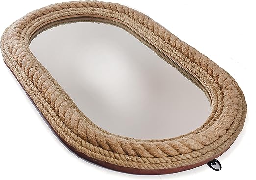 Natural Jute Wall Mirror Coastal Rope Mirror Home Decorative with Hanging Loop for Bathroom (Oval)