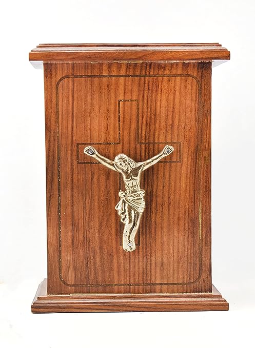 Wooden Urn Box for Human Ashes (Lord JEJUS Christ) Wooden Box for Your Loved Ones (Brown)