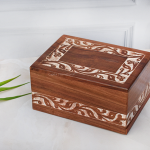 Wooden Urn Box with Border Engraved Rosewood Cremation Urns Box for Human Ashes