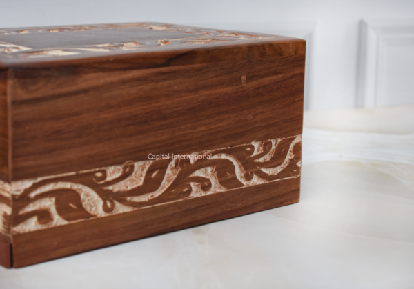 Wooden Urn Box with Border Engraved Rosewood Cremation Urns Box for Human Ashes