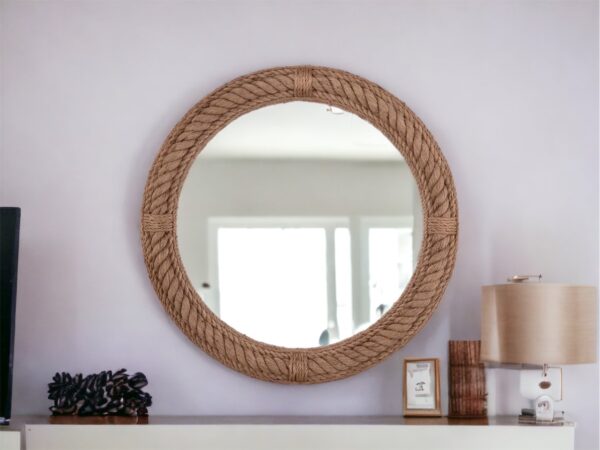 Nautical Round Rope Mirror -Fancy Jute Framed Full Length Wall Mirror for Makeup, Bathroom, Living room