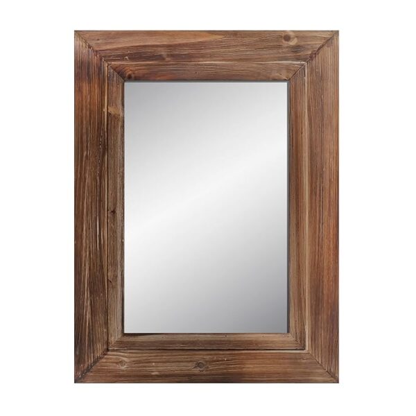 Rustic Wood Framed Wall Mirror Farmhouse Style Bathroom Vanity Mirror, Vertical or Horizontal Hanging, Brown